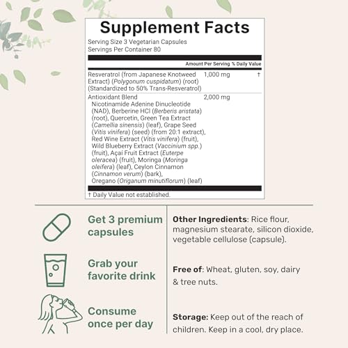resveratrol nad supplements for women amp men 3000mg 240 veggie capsules  nmnh supplement alternative  11-in-1 antioxidant blend of quercetin moringa amp more  immune heart amp brain support