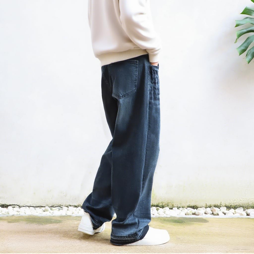 Ripped Jeans Men Barrel Relaxed Fit Baggy Jeans for Mens y2k Long Trousers Loose Wide Leg Denim Pants for Boyfriend