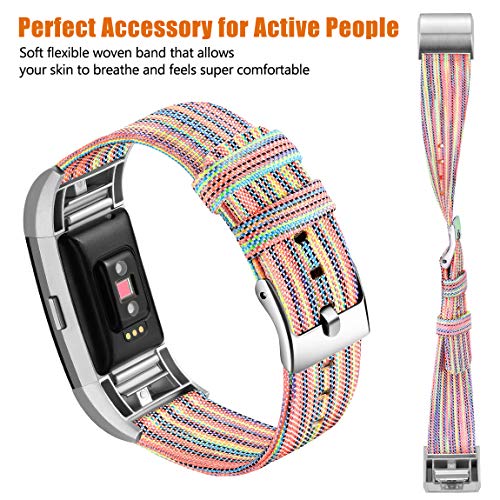 Maledan Compatible with Fitbit Charge 2 Accessory Sports Band, Soft Breathable Woven Fabric Bands Replacement Strap for Women Men, Small, Rainbow Pattern