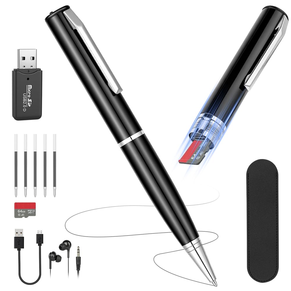 Ainiv Grabadora Voz Digital de 64 GB, Dispositivo Grabación Portátil con Audio HD, Reducción de Ruido Inteligente DSP, para Reuniones, Conferencias, Clases, Entrevistas