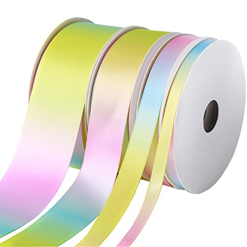 Colorful Satin Ribbons Gradient Rainbow Double face 80yd Total for Festival Wedding Party Birthday Bridal Decoration, Summer Rainbow Assorted Sizes (Width 1/4