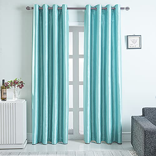 Image of GYROHOME Faux Silk Blackout Curtains, Fully Lined Solid Color Window Treatment Drapes for Bedroom and Living Room Thermal Insulated Grommet Top Room Darkening Drapes, (Aqua Blue,66x90inch, 2 Panels)