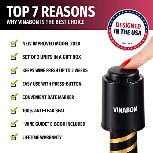VINABON Vacuum Wine Stoppers 2021 - Wine Saver, Wine Bottle Stopper (Set of 2) - Thumbnail 2