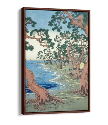 Impression sur toile Utagawa Hiroshige Maiko Beach cadre noyer 50x76