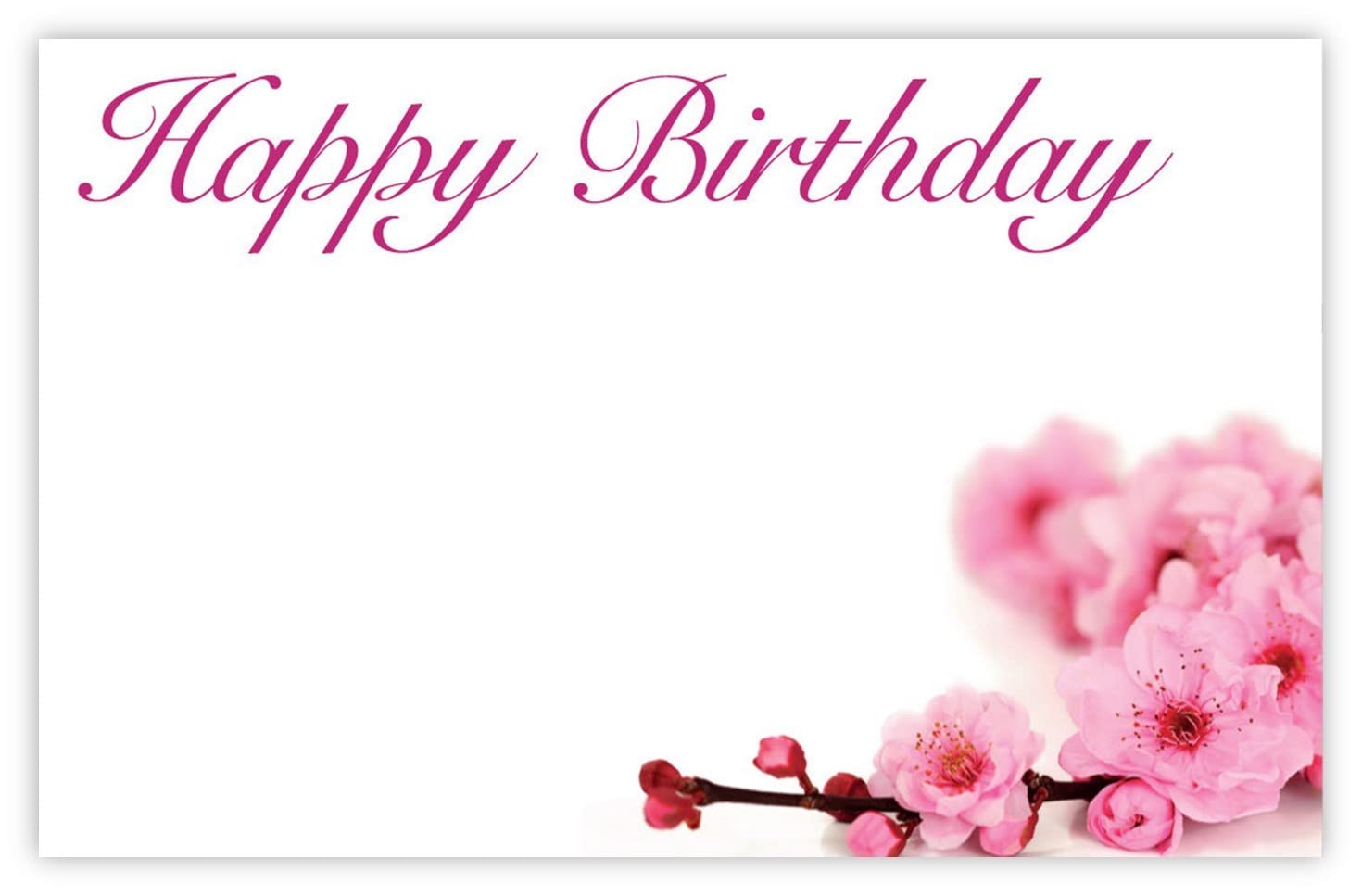 celloexpress Happy Birthday (Cherry Blossom) Flower Message Cards - 60mm x 90mm - Birthday Florist Card Gift Notes (Pack of 100)