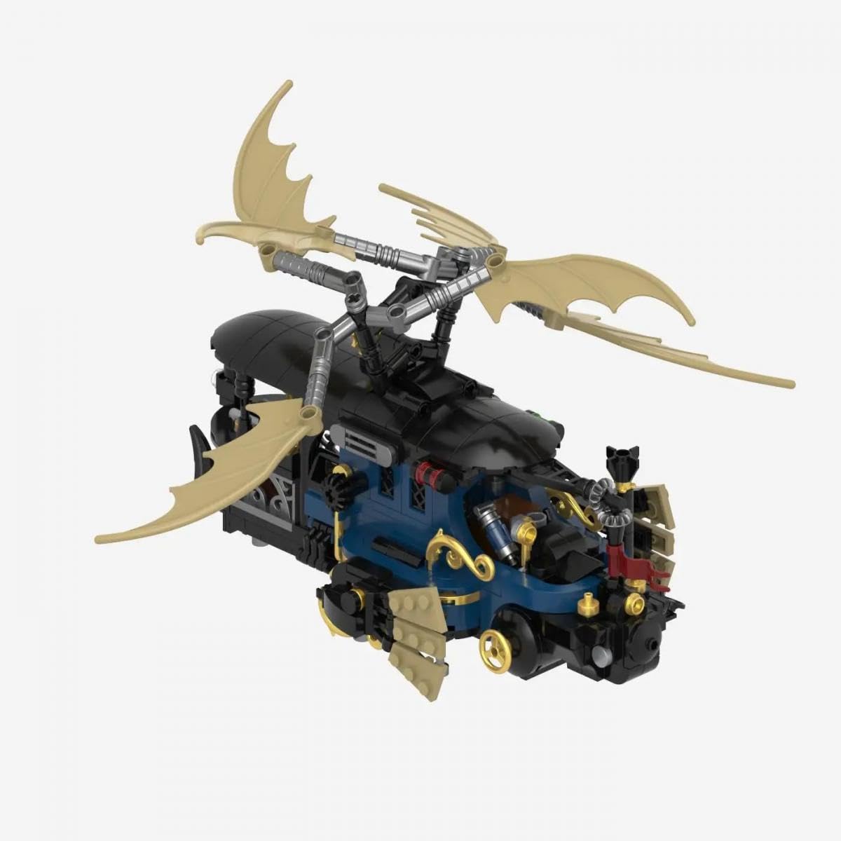 BlueBrixx Steampunk Motorwagen und Flugmaschinen, 1199 Klemmbausteine | Mehrere Modelle im Set, drehbarer Rotor, Ballonfluggerät, Messingoptik, 485 x 400 x 185 mm, ab 10 Jahren, 108935