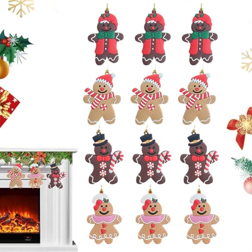 Gazocua Muñeco de jengibre decoración navideña, 12 piezas de decoración para fiestas, decoración de árbol de Navidad, para el hogar, cena, escuela, cafetería, centro comercial, boda, cumpleaños