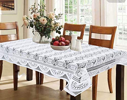 Kuber Industries Circle Design Cotton 6 Seater Dining Table Cover – White – CTKTC22312