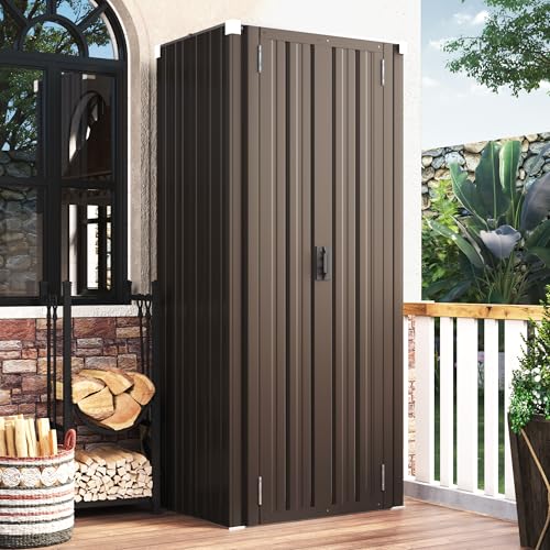 AECOJOY Outdoor Storage Cabinet Waterproof with Shelves, Vertical Tall Garden Outdoor Cabinet, Sheds & Outdoor Storage Clearance Cabinet Weatherproof for Outside in Brown