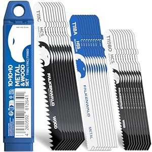 FALKENWALD® Stichsägeblätter Set 30tlg 20x Holz + 10x Metall - T-Schaft HCS & HSS - Für Weichholz, Hartholz, Laminat, Kunststoff & Metall - Kompatibel mit Bosch & gängigen Stichsägen