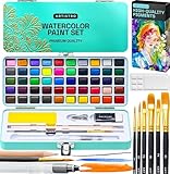 ARTISTRO 50 Color Watercolor Paint Set - Portable Paint Art Kit with Palette and Brush Pens - Travel Water Color Set for Adults, Professionals, Kids - Art and Painting Supplies - Gift Idea