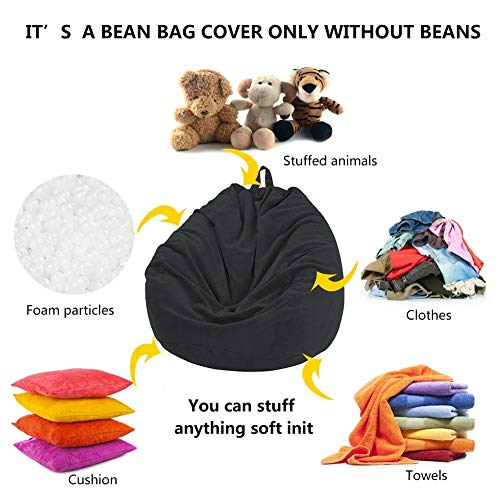 Funda para Sofá de Frijoles Extraíble Limpieza Fácil Puf Negro Suave 6