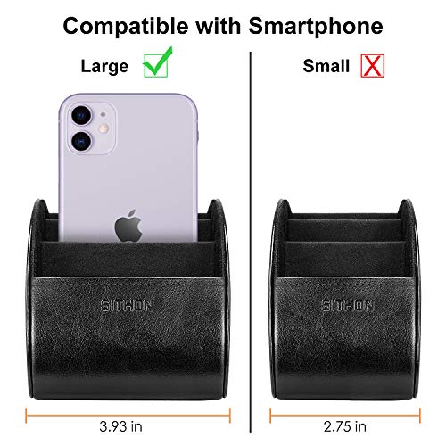 Image of SITHON Remote Control Holder with 5 Compartments - [Upgrade Version] PU Leather Remote Caddy Desktop Organizer Store TV, DVD, Blu-Ray, Media Player, Smart Phones, Heater Controllers (Black)