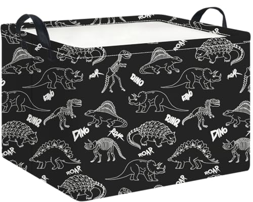 Image of Rectangle Storage Basket with Handles,Collapsible Storage Bin,Books Box,Gift Basket(Black Line Dinosaur)