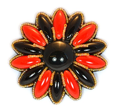 Broche fleur marguerite rouge et noir, idée cadeau idéal bijou fantaisie femme