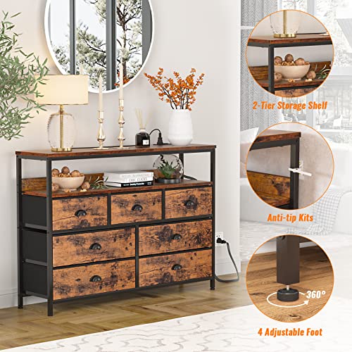 Dresser Tv Stand With Power Outlets, Console Sofa Table With 7 Fabric Drawers And Shelves, Nightstand Set 2 With 2 Fabric Drawers, End Table With Open Wood Shelf, Side Table For Bedroom, Living Room #TOP7