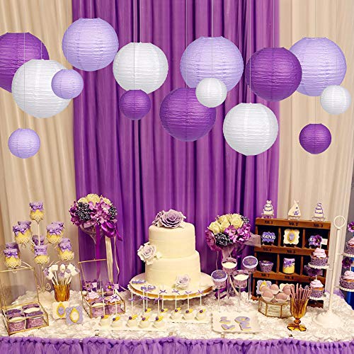 Image of Paper Lanterns Decorative, Party Supplies for Bachelorette Engagement Unicorn Birthday Party Decorations Purple /Lavender /White 15pcs