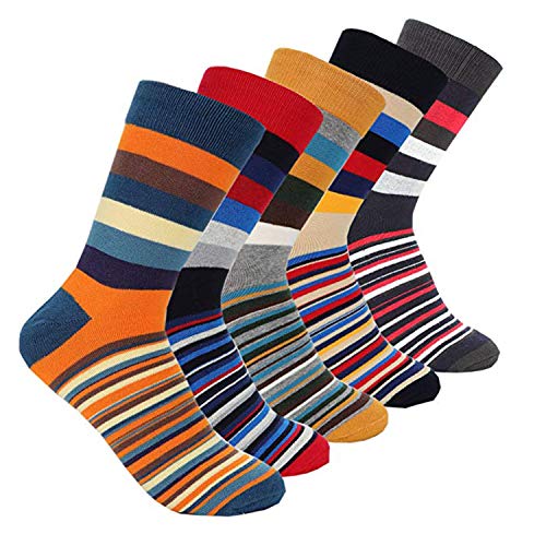 SZSMART Lot 5 Chaussettes Fantaisie Homme Coton Peigné, Imprimées Motifs Socquettes Confortable et Respirante Socks Chaussettes Nouveauté Chaussettes Funky, Taille 37-42 (Rayées)