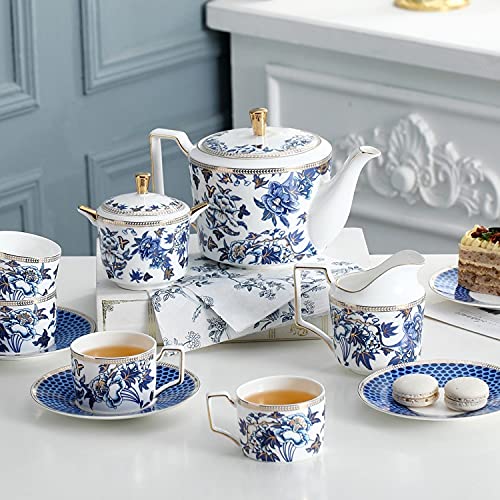 NJBYX Juego de tetos de té de 4 personas taza de café conjunto taza de té de tazón de azúcar de cafetera con juego de… - Imagen 4