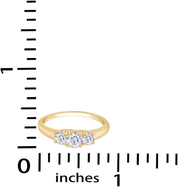 THE JEWEL ZONE Round White Cubic Zirconia Three-Stone Ring in 14k Gold Over Sterling Silver