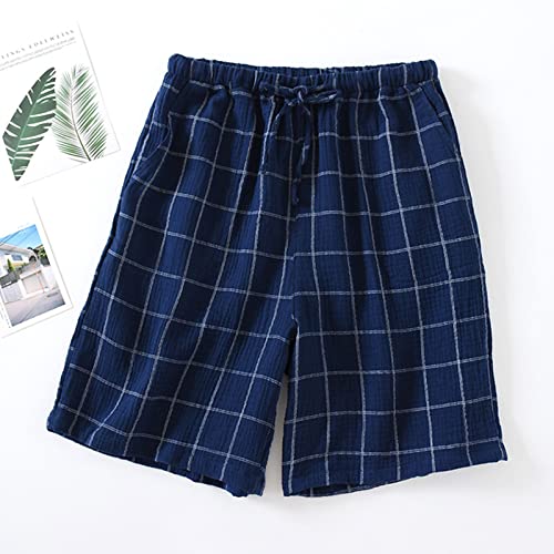 Men's Sleepwear Shorts Cotton Plaid Casual Shorts Pajama Bottom Lounge Short with Pockets Elastic Waist Sleep Shorts2