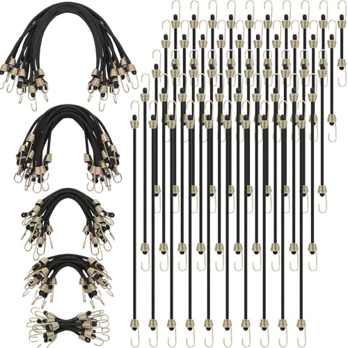 GliCraft 100 Pcs Mini Bungee Cords with Hooks Small Bungee Cords Short Elastic Straps for Luggage Bikes Camping Tools Tarp Cargo Motorcycle (2/4/6/8/10 Inch,Black)