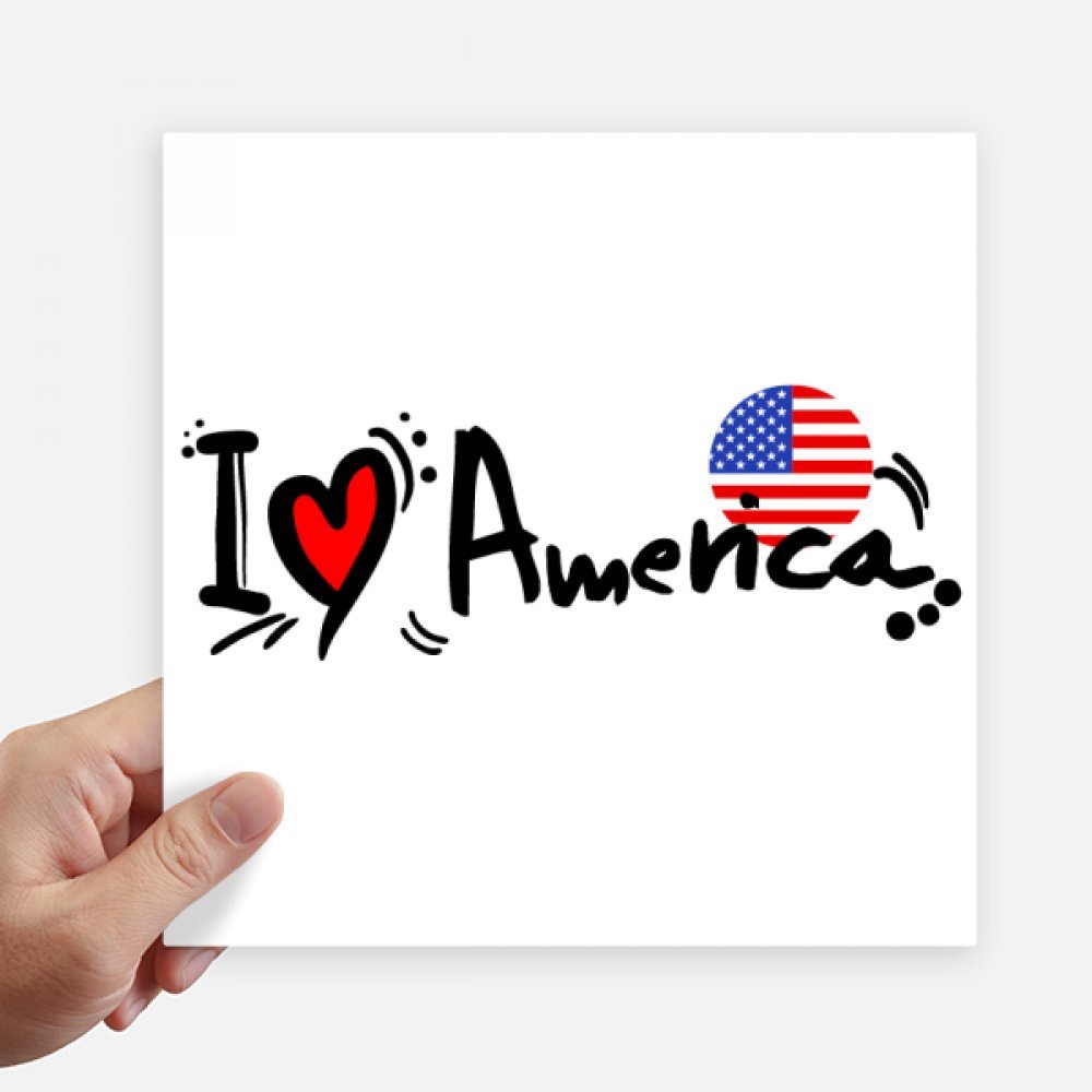 Sticker carré 20 cm J'aime l'Amérique finition précise pour mur et PC portable