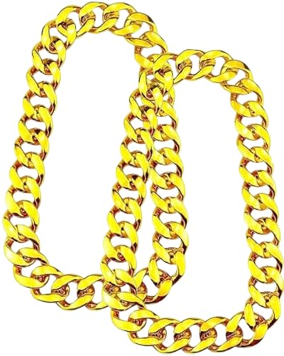 Chaîne dorée homme plastique à grands maillons PinCute lot de 2 colliers rétro
