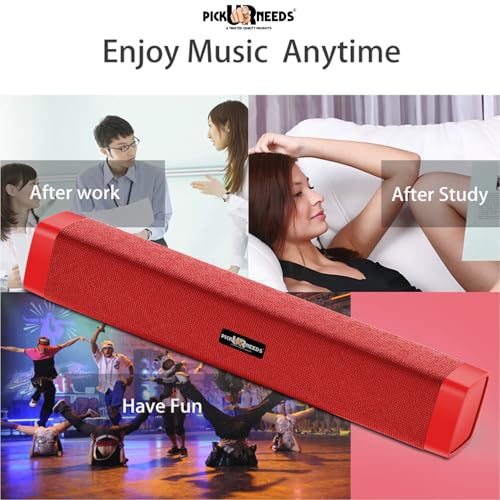 Image of Pick Ur Needs Rechargeable 10W Wireless Bluetooth Soundbar Speaker with 1200mAh Battery, FM Radio, TF Card, USB & AUX Support - 4 Hours Playtime Home & Outdoor Speakers (Red)