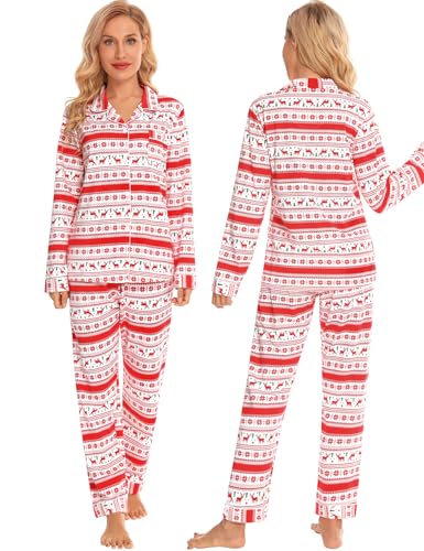 SWOMOG Family Christmas Pajamas Set Women & Men & Kids Long Sleeve Pj Set Party Sleepwear Button-Down Loungewear Set Men White with Flower Deer X-Large3