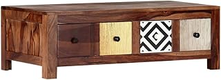 vidaXL Solid Wood Coffee Table - Mid-Century Style, Multifunctional Living Room Furniture with Decorative Drawers, Stable Brown Wood Construction, Rectangular Bohemian Design