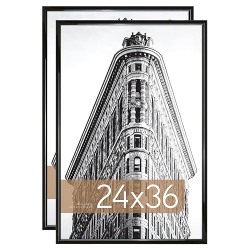 24x36 Black Plastic Photo Frame Wall Mount Large Poster Frame for Art Prints Lightweight & Easy Assembly Home & Office Decor