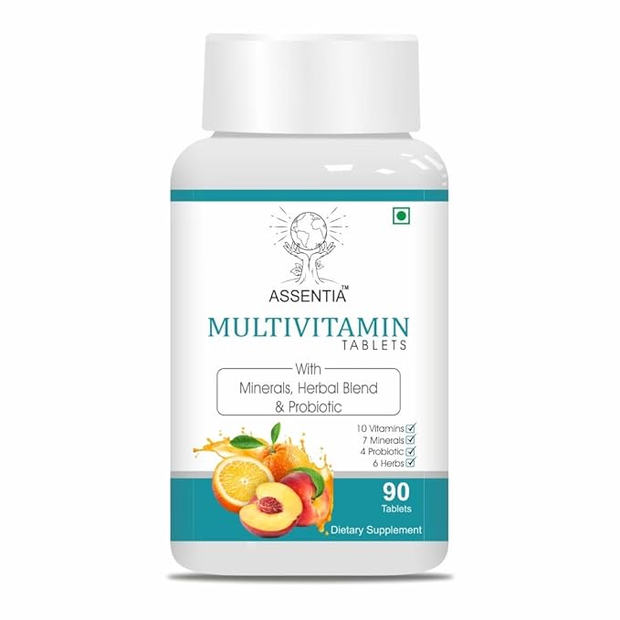Assentia Daily Multivitamin for Men and Women with Probiotics, Aswagandha, Curcumin Longa & Vitamin E, Vitamin C, Ginseng & Zinc 90 Tablets (Pack of 1) at Rs. 349