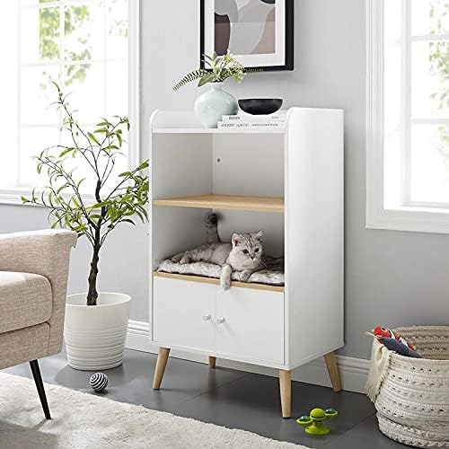 Sam's Pets Becky 39" Single Rest Cat Tree, White - Drawer, Bookshelf, Multi-Use, Soft Fur Cushion, Elevated Wooden Legs