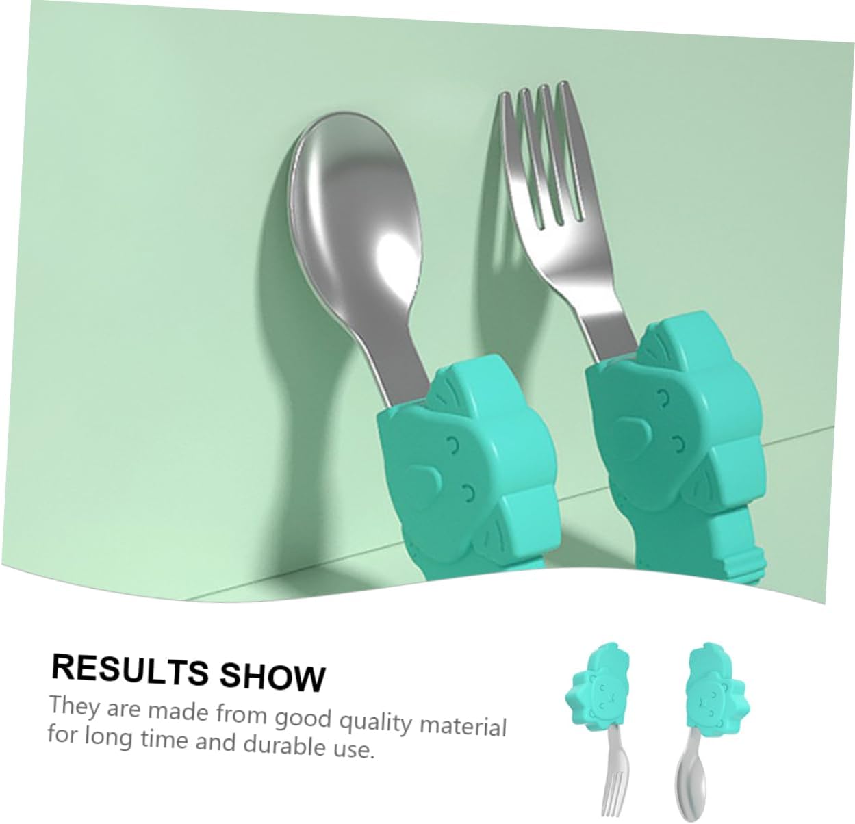 Friendly Silicone Spoon Fork Creative Dining Utensils for Ergonomic Design for Home Picnics and Kindergartens Stainless Steel Random Mint