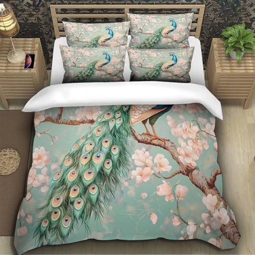 Housse de couette paons imprimée 3D en microfibre résistante avec zip - 5