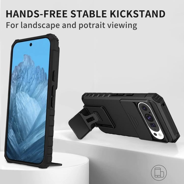 Image of Back Cover Case for Google Pixel 9 Pro XL | Sliding Camera Shield | Black Stereoscopic Stand | 360 Degree Protection Mobile Phone Case Cover for Google Pixel 9 Pro XL | PC, Black