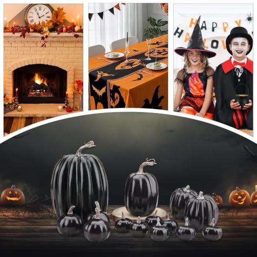Calabazas de Halloween de espuma negra artificial para centro de mesa otoñal 5