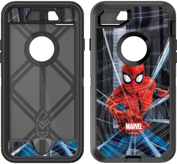 Skinit Decal Phone Skin Compatible with OtterBox Defender iPhone 7 - Officially Licensed Marvel Spiderman Web Throw Design