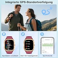 Smartwatch Herren GPS, 2.06" HD Militär Smart Watch mit Telefonfunktion, IP68 Wasserdicht Sportuhr, 110+ Sportmodi, Fitnessuhr mit Herzfrequenz Schlafmonitor Schrittzähler, Uhr für Android/iOS, Rot – Ansicht 2