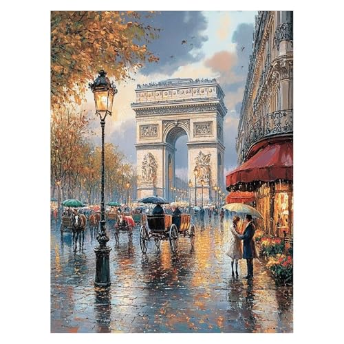 DIY 凱旋門 数字油絵 カップル 数字塗り絵画 手芸キット 55x40Cm 絵画 インテリア 手作りキット ビッグサイズ 複数サイズ 子供 初心者 ペイントバイナンバー 画材 Painting by Numbers 適用対象そして自宅 壁飾り お歳暮誕生