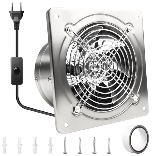 Aicharynic Ventilador extractor de 150 mm con válvula antirretorno, 525 m³/h, ventilador de pared silencioso con enchufe de la UE, ventilador de baño para cocina, inodoro, garaje, sótano, potente y