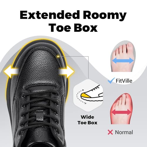 FitVille Mens Extra Wide Fit Leather Oxford Shoes Casual Non-Slip Lace up Business Dress Shoes, Black, 8.5 UK X-Wide - Image 2