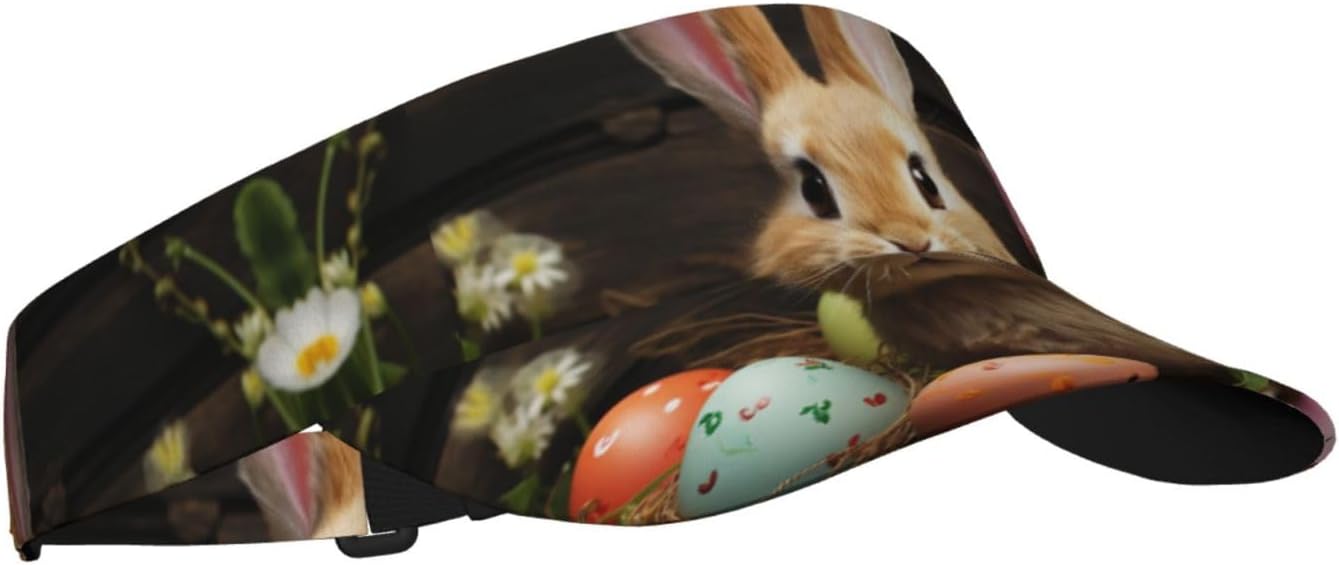 Easter Egg Bunny Sports Sun Visor for Men Women Adjustable Empty Top Baseball Cap Outdoor Golf Running Sun Caps Black