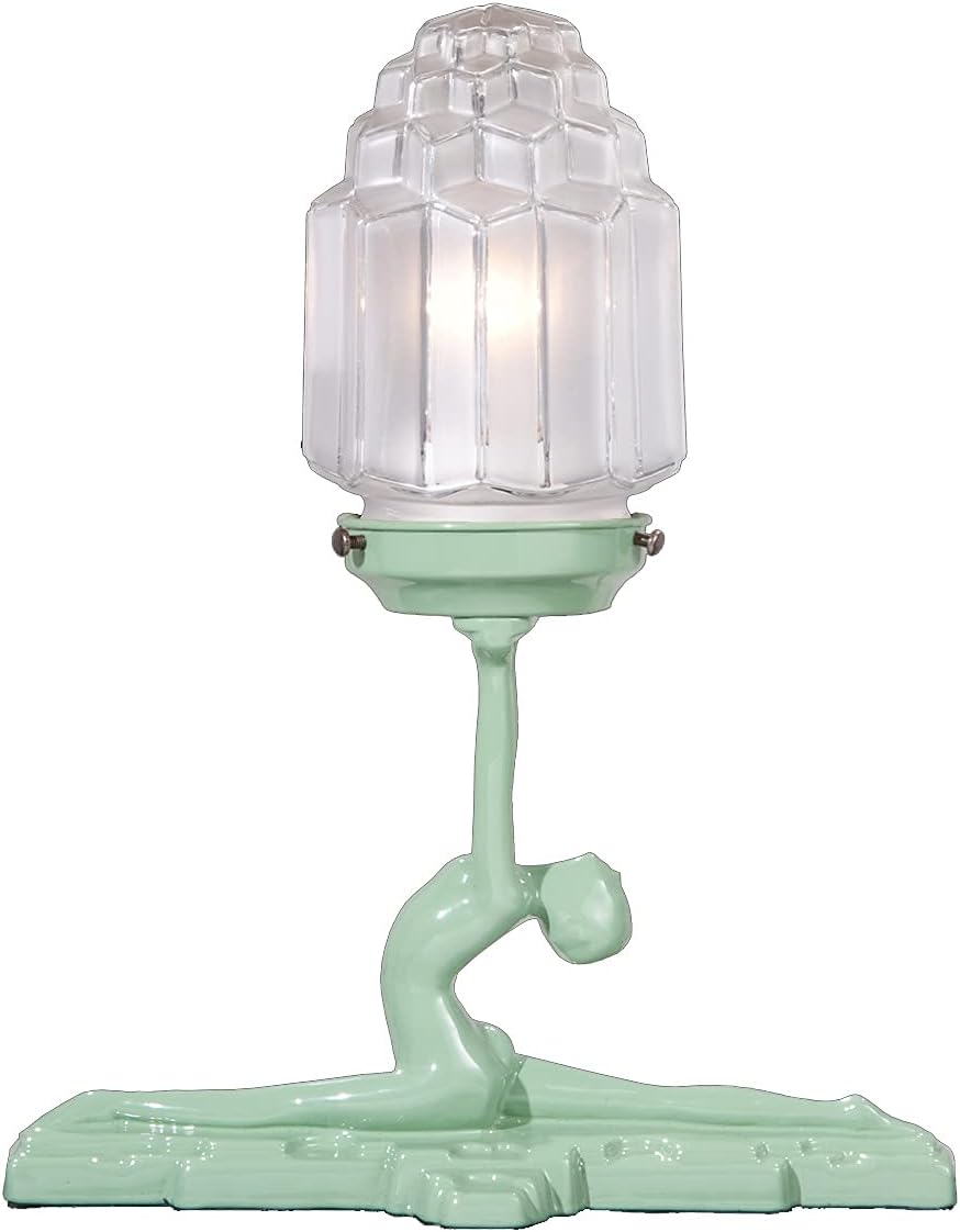 B&P Lamp® 3 1/4 Inch Fitter Art Deco Style Glass Lamp Shade with "Skyscraper" Frosted Design for Table Lamps