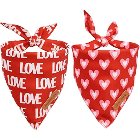 Realeaf Valentine's Day Dog Bandanas 2 Pack, Triangle Reversible Love Pet Scarf for Boy and Girl, Premium Durable Fabric, Holiday Bandana for Large and Extra Large Dogs (X-Large) Cover