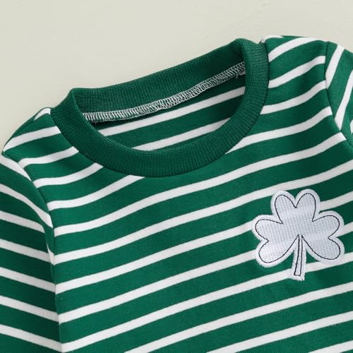 Image of Toddler Baby Boy St Patricks Day Outfit Infant Lucky Clover Sweatshirt Pants Set Little Kids Spring Warm Clothes