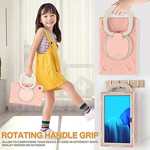 Braecn Kids Case For Samsung Galaxy Tab A7 10.4 Inch 2022/2020, Rugged Full Body Protective Silicone Case W/ Folding Handle & Shoulder Strap & Kickstand For 2022 Samsung Galaxy Tab A7 10.4, Rose Gold #TOP3