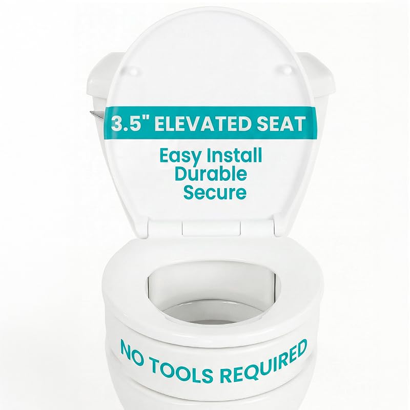 Vive Raised Toilet Seat (Standard, Adds 3.5 Inches) - Elevated Toilet Seat Riser & Extender for Seniors & Handicap - High Rise Toilet Extension for Elderly - Portable Commode Toilet Booster for Adults