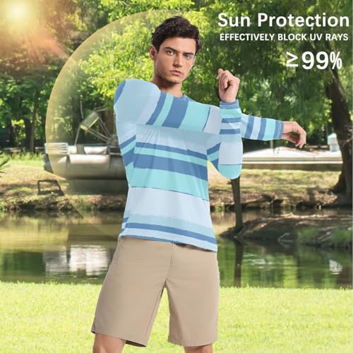 Stripes Blue UPF 50+ Long Sleeve Sun Shirt Elastic Loose UV Protection Long Sleeve Beach4